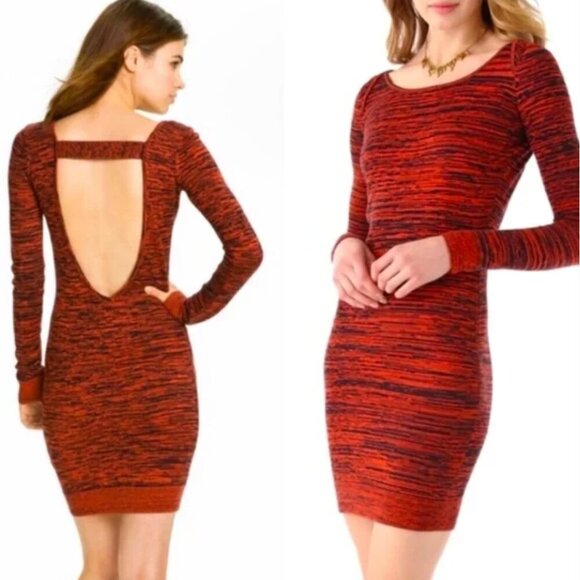 REBECCA MINKOFF Silk Cashmere Open Back Essef Sweater Dress Burnt Orange Size S - Picture 1 of 15